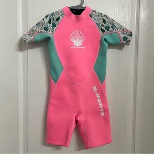 Dive & Sail X-Manta Child Shorty Scallop Wetsuit Pink Teal 2.5 MM Neoprene Large